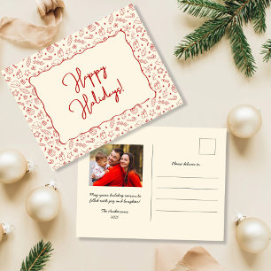 Hand Drawing Whimsical Red Doodle Weihnachtsfest F Feiertagspostkarte