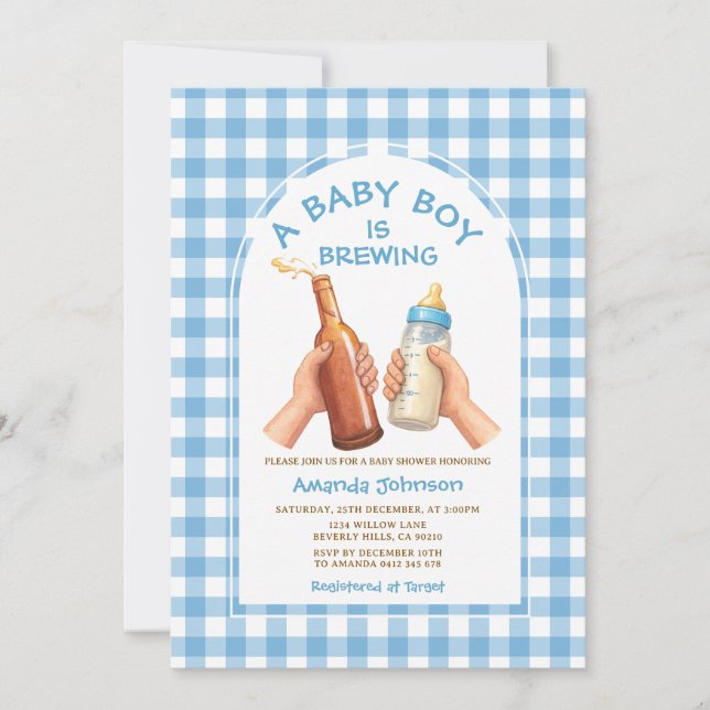 Hand Drawn A baby Boy is brewing coed baby shower Einladung (Vorderseite)