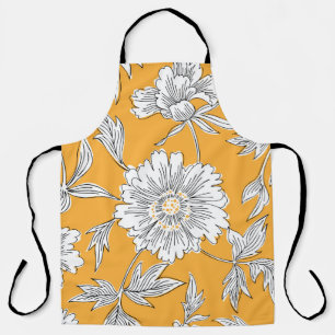 Hand drawn abstract garden flowers. Contour drawin Schürze