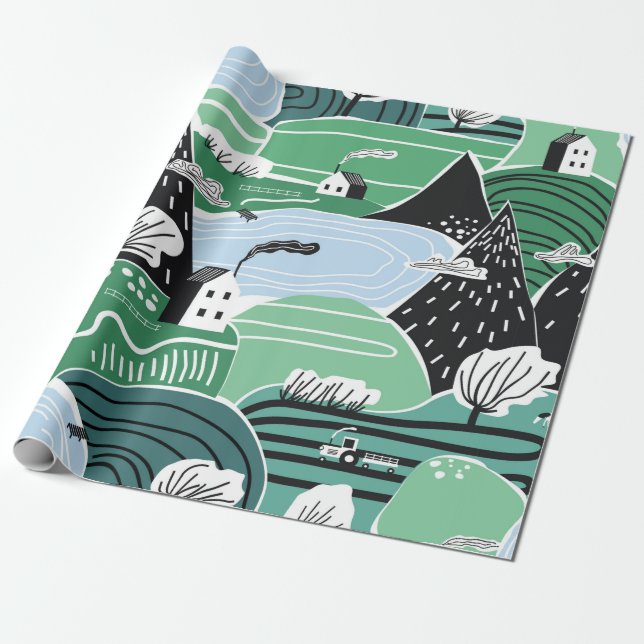Hand drawn abstract scandinavian graphic illustrat geschenkpapier (Ungerollt)
