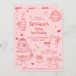 Hand Drawn Adult Handwritten Scribble Birthday  Einladung