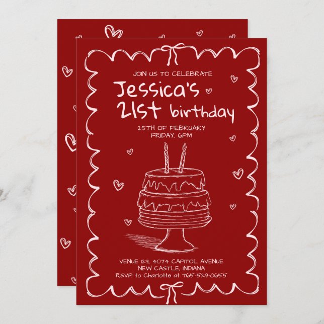 Hand Drawn Adult Scribble Birthday  Einladung (Vorne/Hinten)