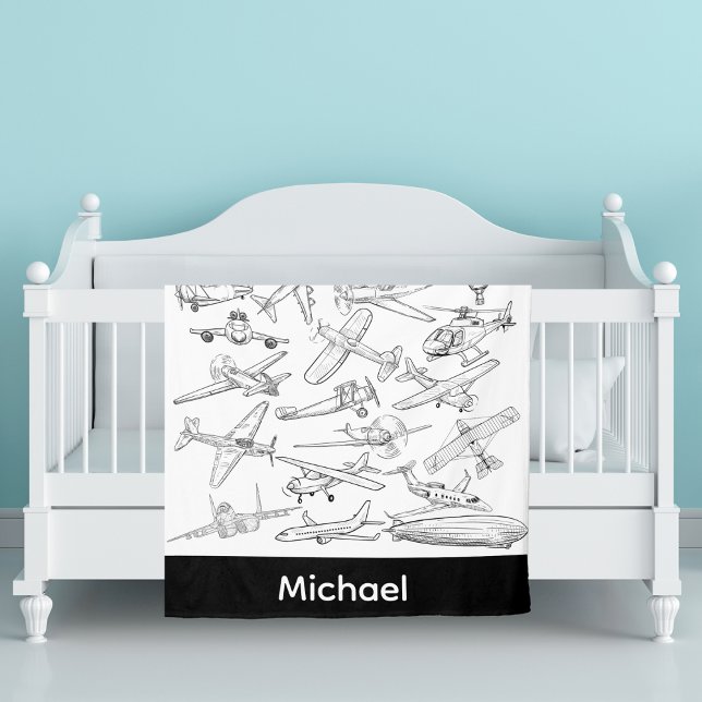 Hand drawn Airplanes Aviation Pilot Aviator Fun Fleecedecke (Von Creator hochgeladen)