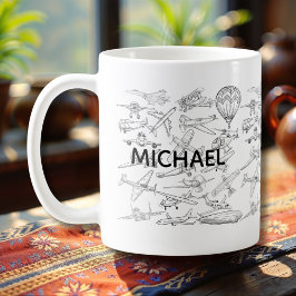 Hand drawn Airplanes Aviation Pilot Aviator Fun Kaffeetasse