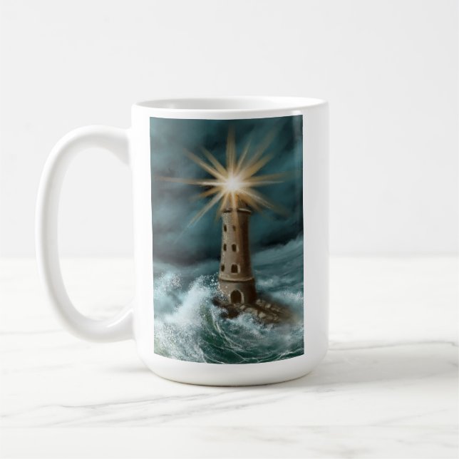 hand drawn and painted light house by the sea kaffeetasse (Links)