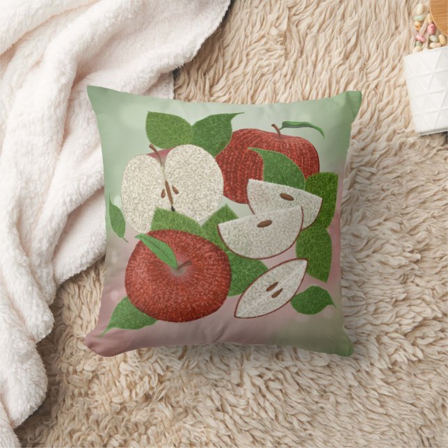 Hand-Drawn Apple Throw Pillow – Farmhouse Orchard  Kissen (Decke)