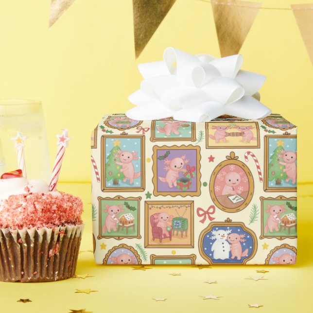 Hand Drawn Axolotl Christmas Wrapping Paper Roll   Geschenkpapier (Geburtstagsparty)