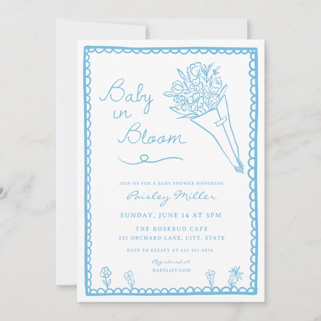 Hand Drawn Baby in Bloom Farmer Market Baby Shower Einladung (Vorderseite)