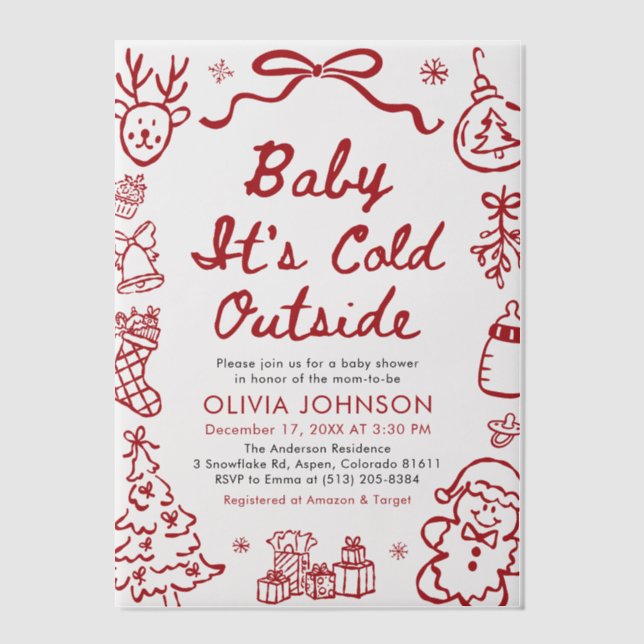 Hand Drawn Baby It's Cold Outside Baby Shower (Vorderseite)