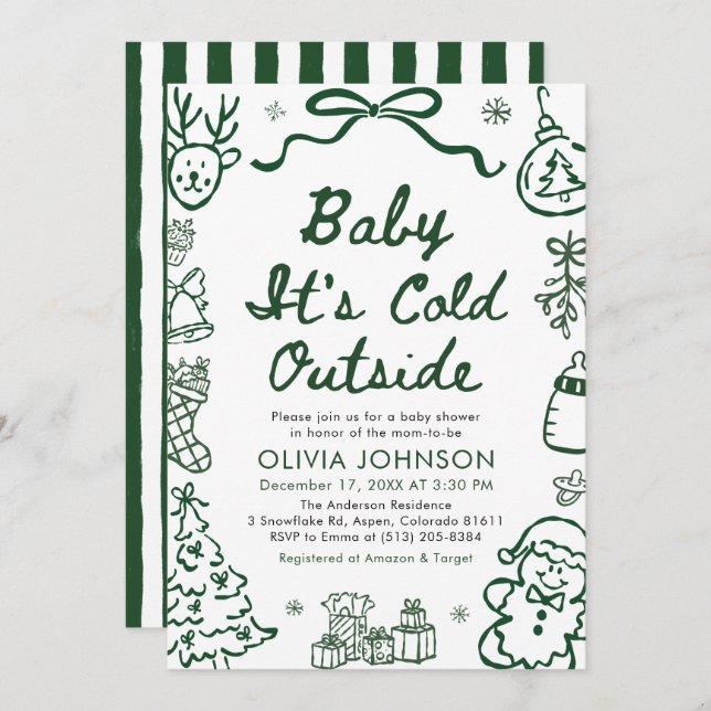 Hand Drawn Baby It's Cold Outside Baby Shower Einladung (Vorne/Hinten)