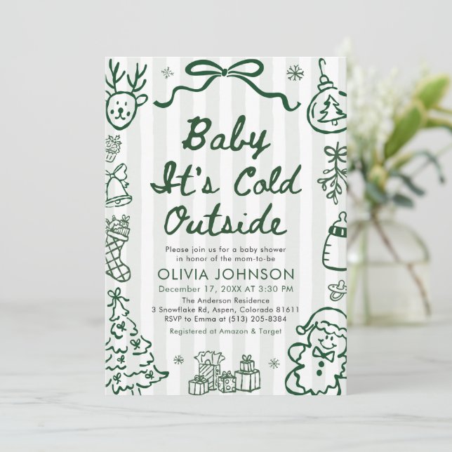 Hand Drawn Baby It's Cold Outside Baby Shower Einladung (Stehend Vorderseite)