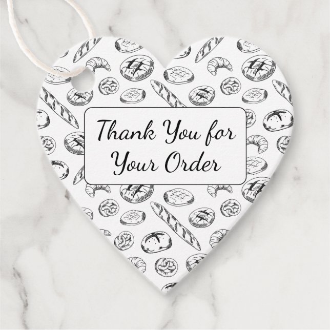 Hand-Drawn Bakery Pattern Heart Thank You  Geschenkanhänger (Vorderseite)
