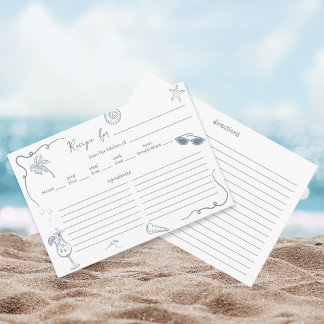 Hand Drawn Beach Doodle Bridal Shower Recipe Card  Begleitkarte