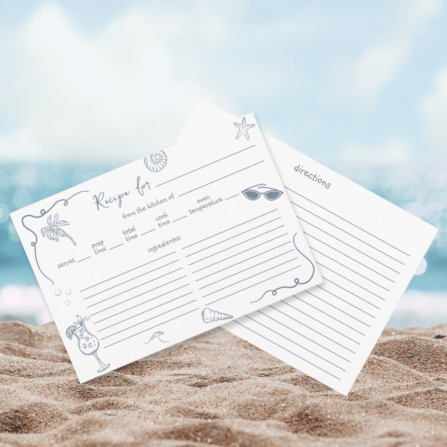 Hand Drawn Beach Doodle Bridal Shower Recipe Card  Begleitkarte (Von Creator hochgeladen)
