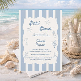 Hand drawn beach dusty blue ivory Bridal Shower Einladung