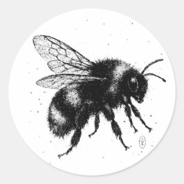Hand‑Drawn Bee Illustration – Detailed Ink Art T‑S Runder Aufkleber