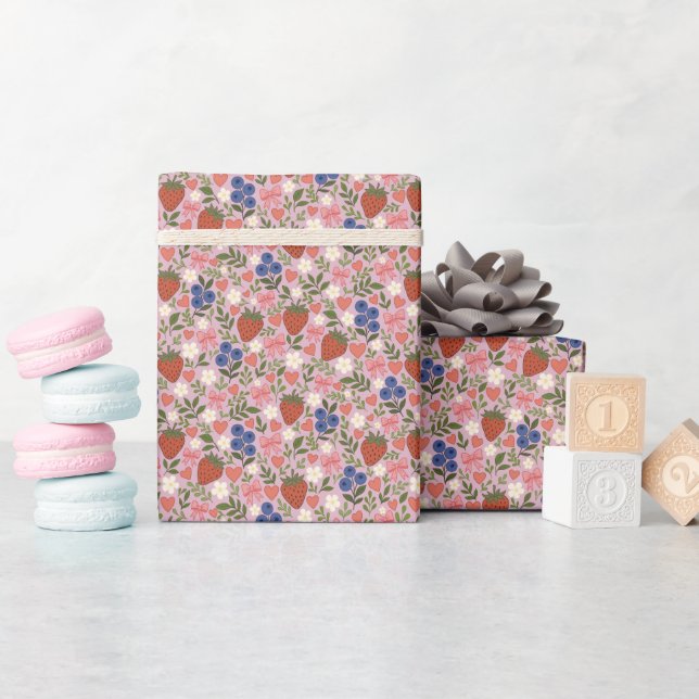 Hand Drawn Berry Pattern  Wrapping Paper Roll Geschenkpapier (Babyparty)