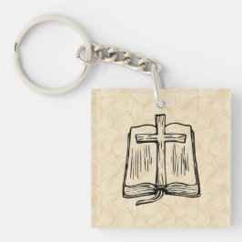 Hand-Drawn Bible and Cross Sketch Acrylic Keychain Schlüsselanhänger