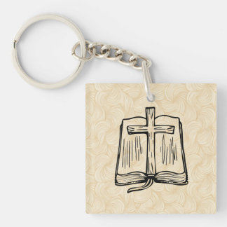 Hand-Drawn Bible and Cross Sketch Acrylic Keychain Schlüsselanhänger