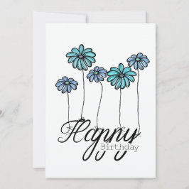 Hand-Drawn Birthday Card Turquoise Flower Balloons Karte