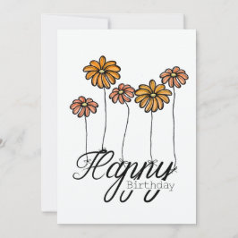 Hand-Drawn Birthday Card w Orange Flower Balloons Karte