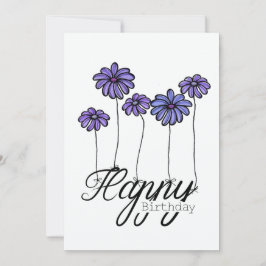 Hand-Drawn Birthday Card w Purple Flower Balloons Karte