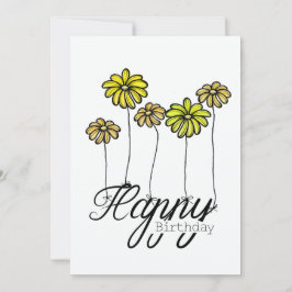 Hand-Drawn Birthday Card w Yellow Flower Balloons Karte