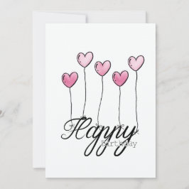 Hand-Drawn Birthday Card With Pink Heart Balloons Karte