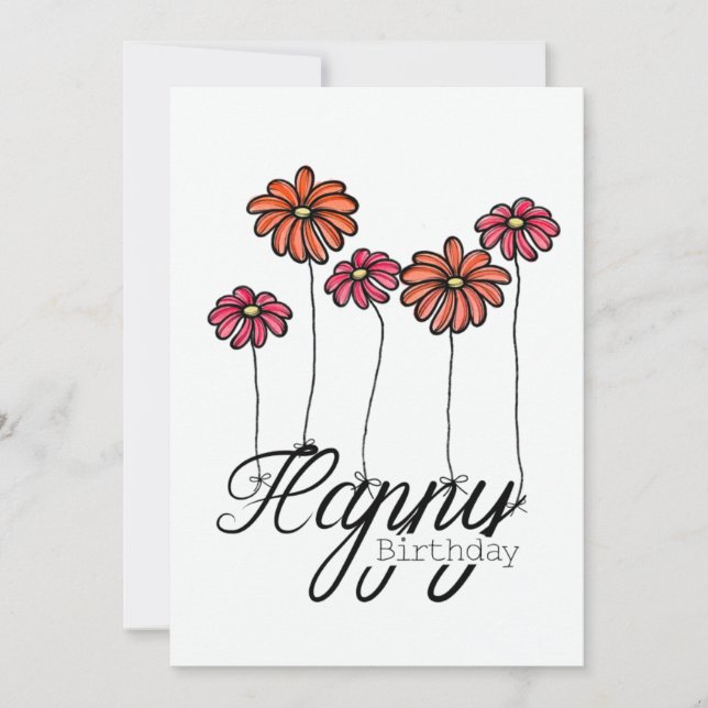 Hand-Drawn Birthday Card With Red Flower Balloons Karte (Vorderseite)