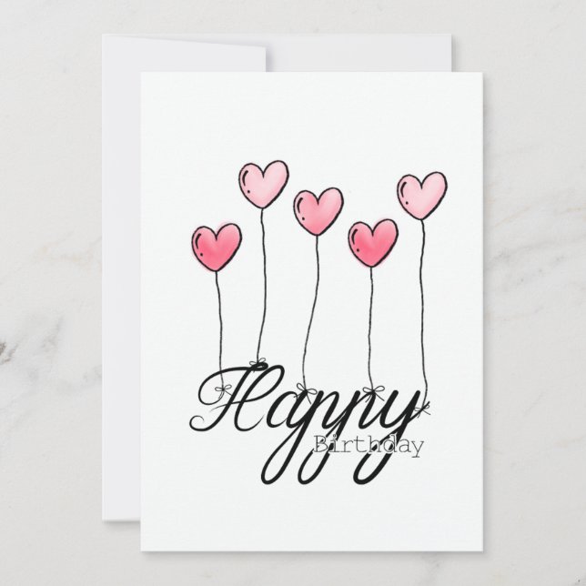 Hand-Drawn Birthday Card With Red Heart Balloons Karte (Vorderseite)