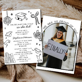 Hand Drawn Black & White Doodle Photo Graduation Einladung