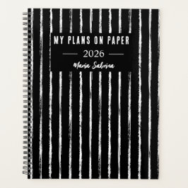 Hand Drawn Black & White Stripes Yearly Planner Planer