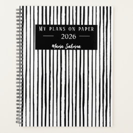 Hand Drawn Black & White Stripes Yearly Planner Planer