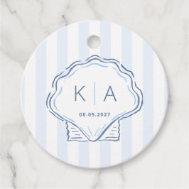 Hand-Drawn Blue And White Shell Monogram Wedding Geschenkanhänger