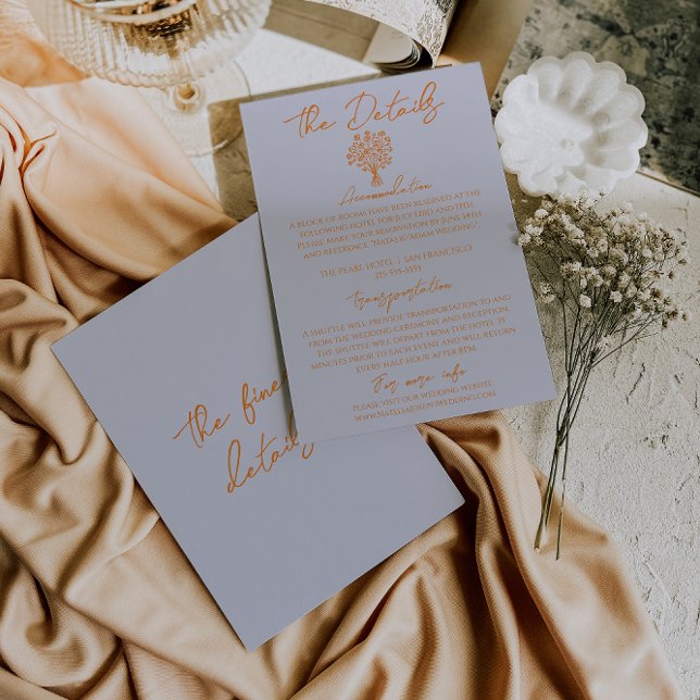 Hand Drawn Blue Orange Floral Wedding Details Begleitkarte (Von Creator hochgeladen)
