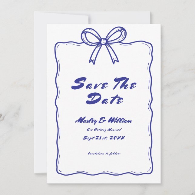 Hand Drawn Blue Quirky Whimsical Funky Wedding Save The Date (Vorderseite)