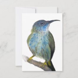 Hand-drawn blue tinted hummingbird notecard. dankeskarte