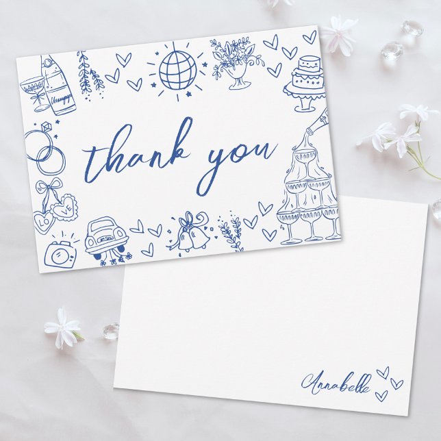 Hand Drawn Blue Whimsical Dankeskarte (Hand Drawn Blue Whimsical Thank You Card)