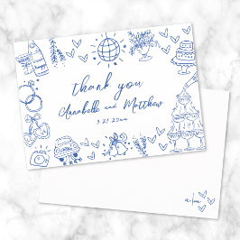 Hand Drawn Blue Whimsical Wedding Dankeskarte