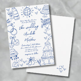 Hand Drawn Blue Whimsical Wedding Einladung