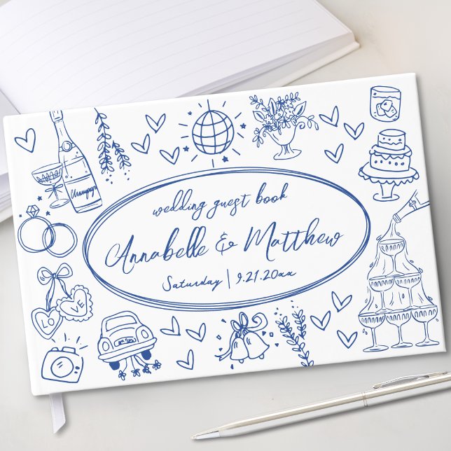 Hand Drawn Blue Whimsical Wedding Gästebuch (Hand Drawn Blue Whimsical Wedding Guest Book)