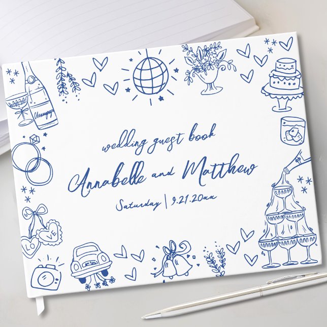 Hand Drawn Blue Whimsical Wedding Gästebuch (Hand Drawn Blue Whimsical Wedding Guest Book)