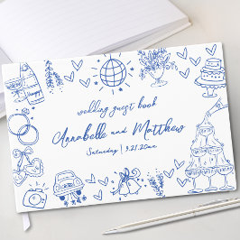 Hand Drawn Blue Whimsical Wedding Gästebuch