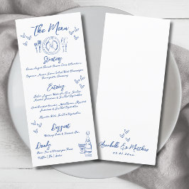 Hand Drawn Blue Whimsical Wedding Menükarte