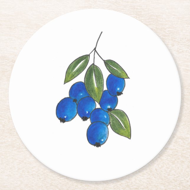Hand Drawn Blueberries Runder Pappuntersetzer (Vorderseite)