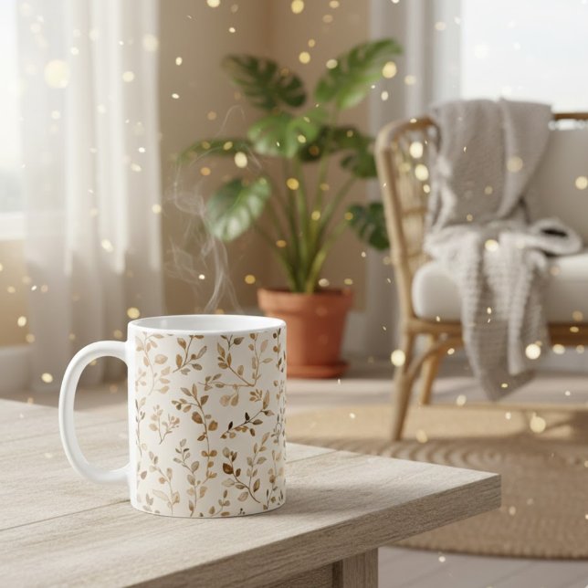 Hand Drawn Boho Leaf Pattern Kaffeetasse (Von Creator hochgeladen)