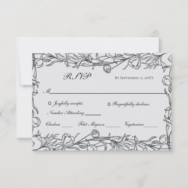 Hand Drawn Botanical Blue Gray Wedding RSVP Karte (Vorderseite)
