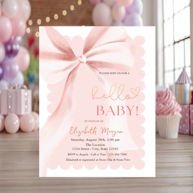  Hand Drawn Bow Elegant Frame Pink Baby Shower Einladung (Von Creator hochgeladen)