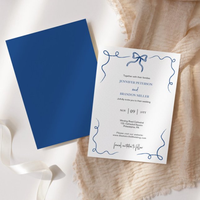 Hand Drawn Bow Französische Blu Hochzeit Einladung (Von Creator hochgeladen)