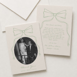 Hand Drawn Bow Green Wedding Foto Dankeskarte